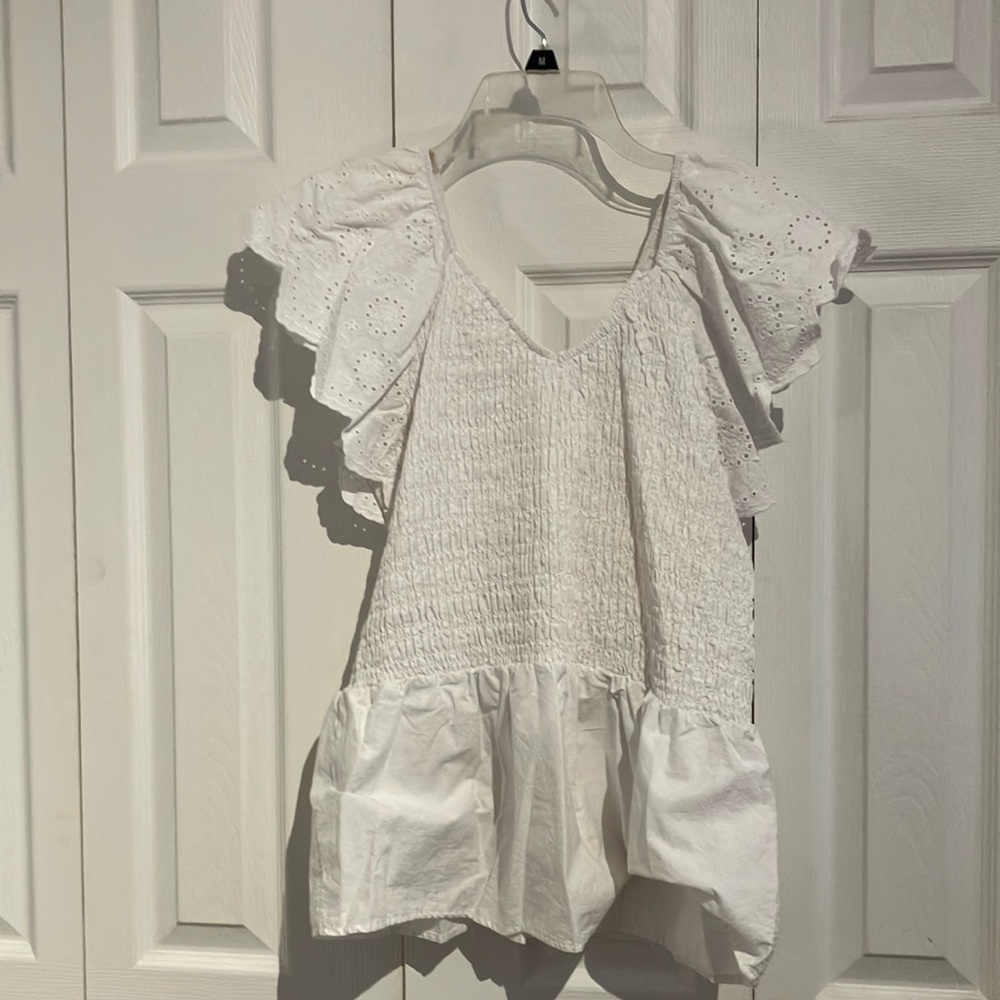 White Eyelet Ruffle Top